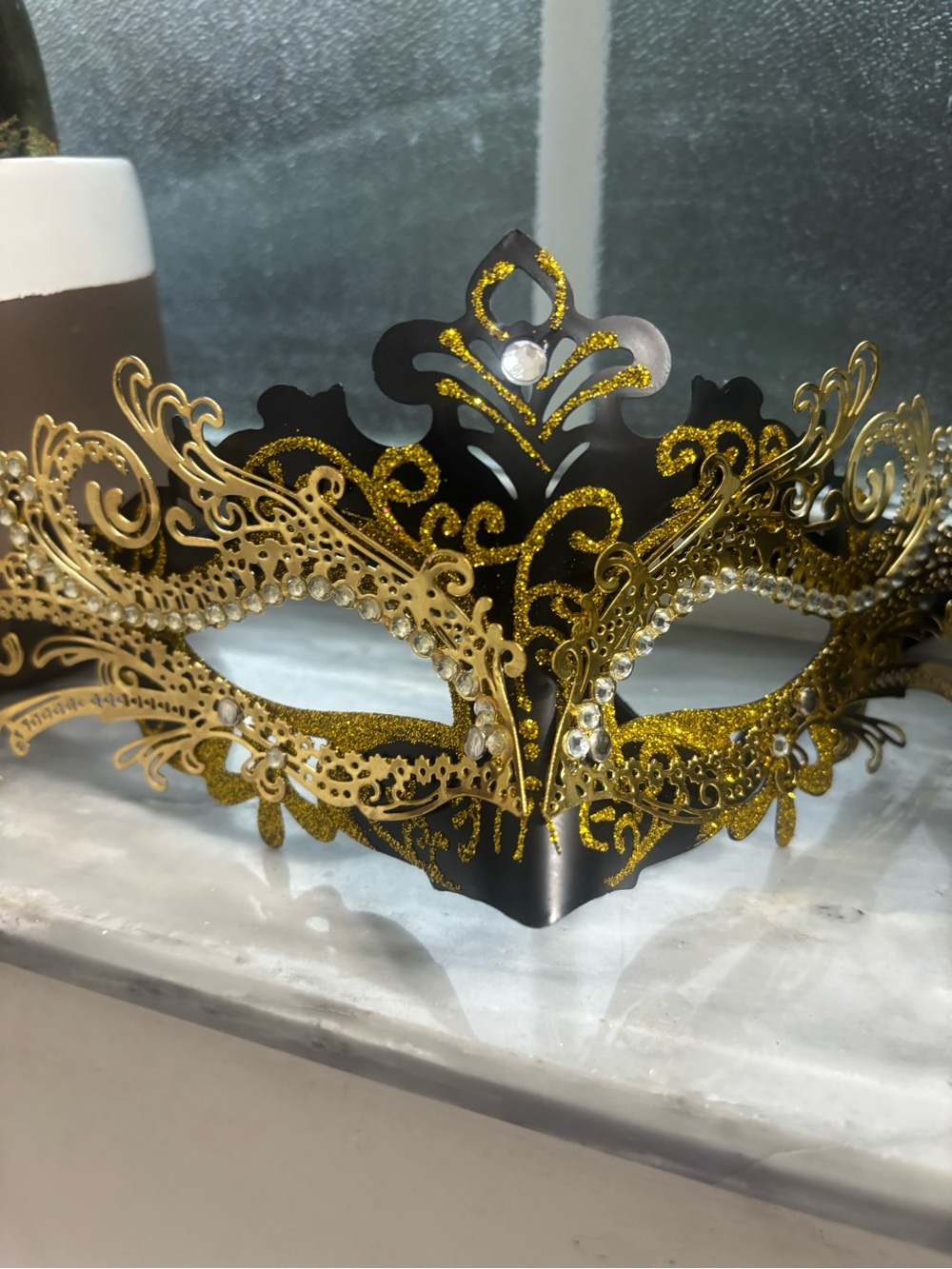 Masquerade Party Mask - Gold and Black Venetian Style